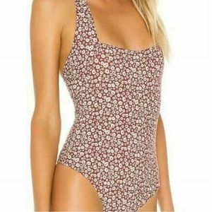 Free people red floral halter bodysuit